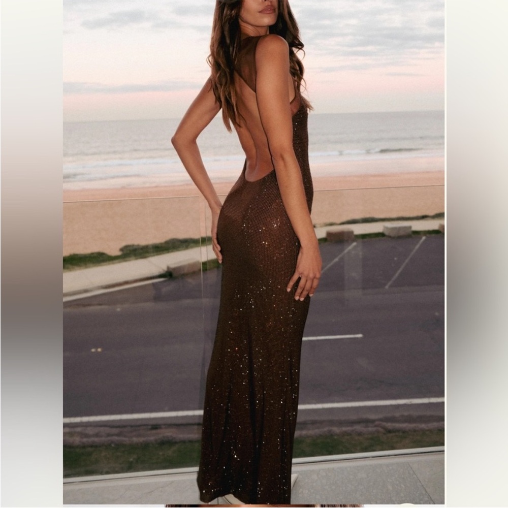 Meshki Backless Brown Sequin Dress